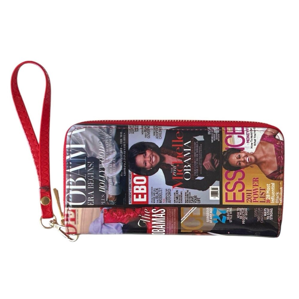 Michelle Obama Magazine Cover Collage Wallet  Wristlet Gold-tone Hardware  8x4"